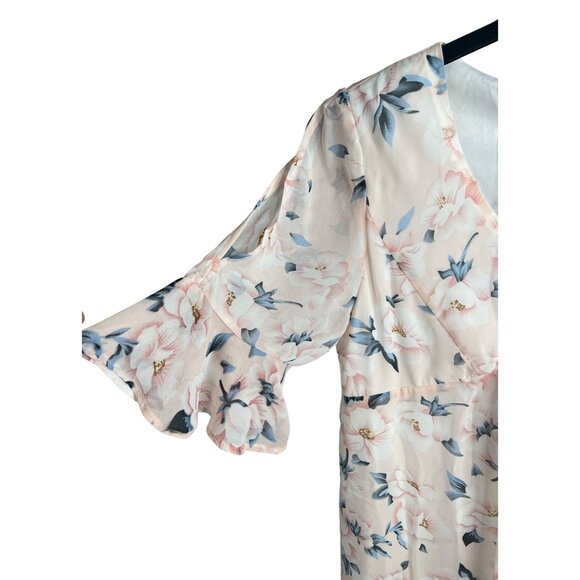 Entro Womens Floral Print Ruffle Hem Bell Short Sleeve Dress Size Large - Picture 12 of 12